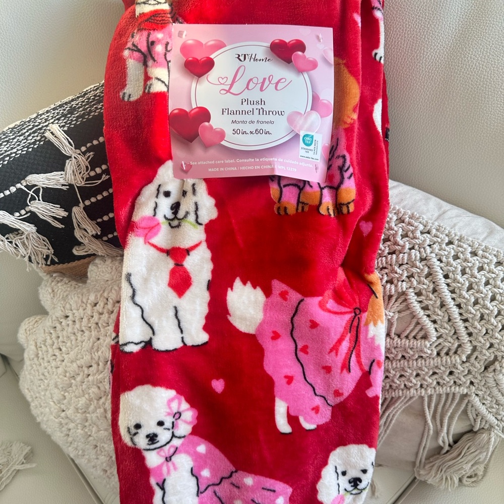 Valentine Red Plush Throw with Dog Design